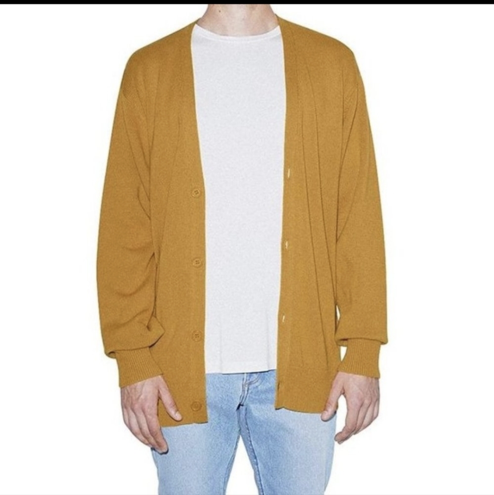 American Apparel Men Basic Knit Cardigan, Honey Yellow Sz M